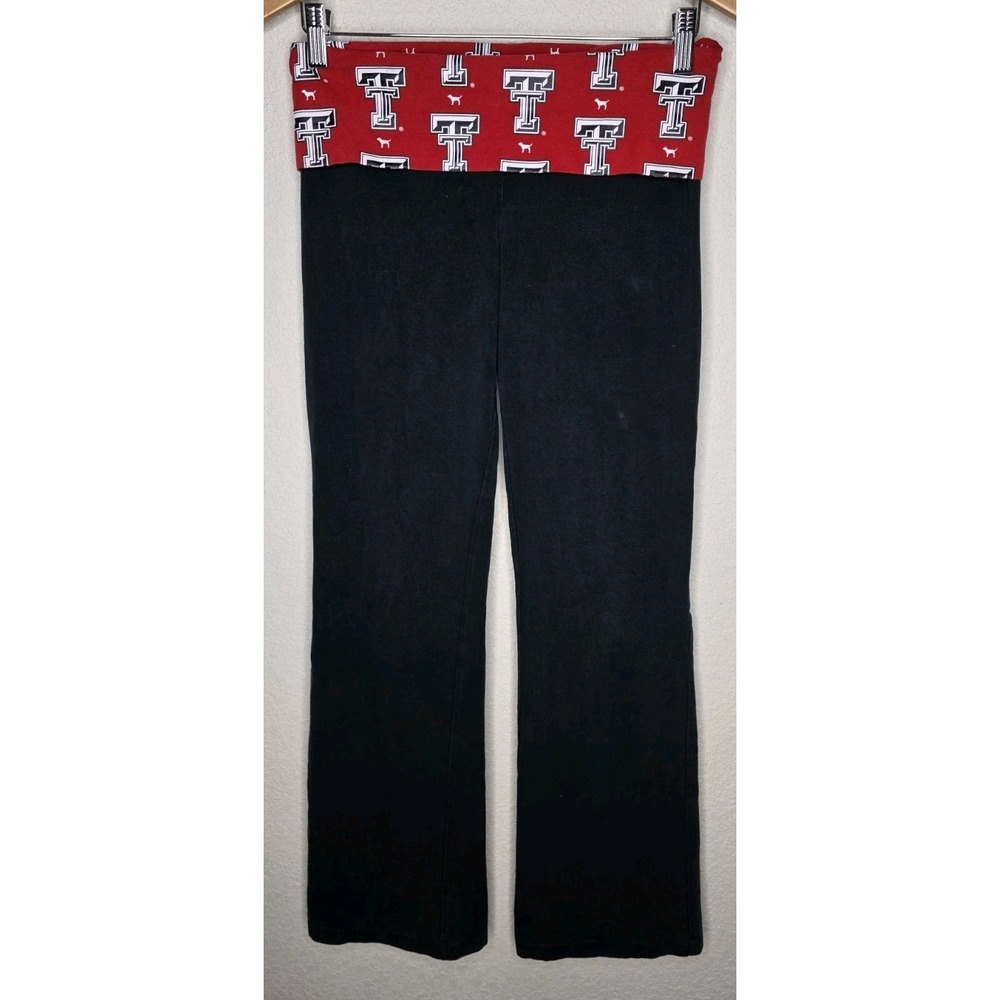 Y2K Victoria's Secret VS Fold Over Flare Yoga Pants Texas Tech Black College M
